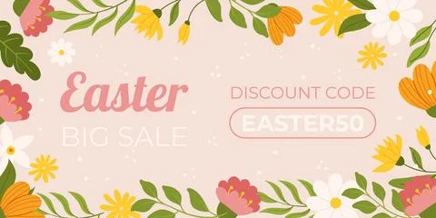 Easter sale horizontal background template for promotion. Design with flowe.. Stock Illustration
