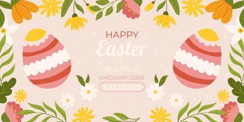 Easter sale horizontal background template for promotion. Design with two p.. Stock Illustration