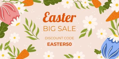 Easter sale horizontal background template for promotion. Design with blue and Stock Illustration