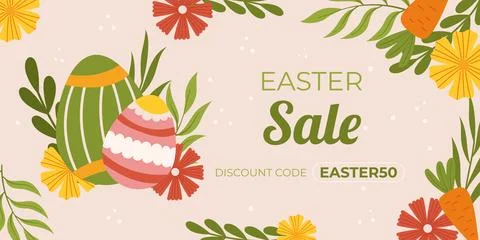 Easter sale horizontal background template for promotion. Design with two pai Stock Illustration
