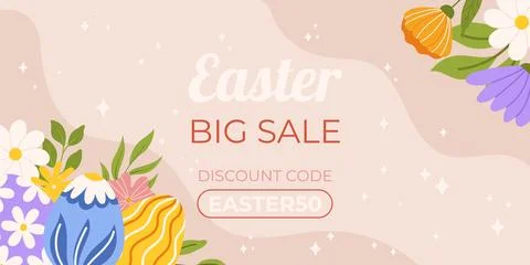 Easter sale horizontal background template for promotion. Design with paint.. Stock Illustration