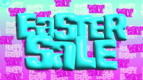 Easter Sale inflated 3d text in blue pastel purple background display for Stock Footage 300362334