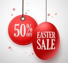 Colorful Easter banner offering 50% sale. Handwritten lettering