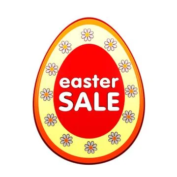 Easter sale in red egg shape label with flowers Stock Illustration
