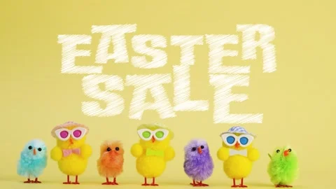 Easter sale stop motion animation dancing chickens on yellow background Stock Footage 300362704