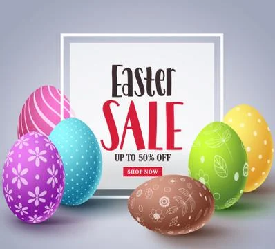 Easter sale vector banner design with colorful eggs elements Illustrazione stock