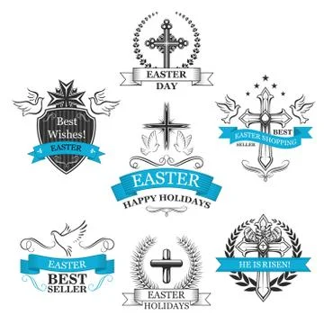 Easter Sale vector paschal greeting icons set Stock Illustration
