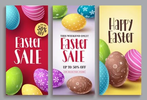 Easter sale vector poster set with colorful eggs elements for retail discount Illustrazione stock