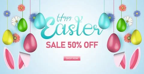 Easter Sale Web Banner, Spring Discount Design. Easter Header Marketing Banner Stock Illustration