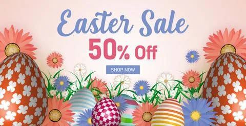 Easter Sale Web Banner, Spring Discount Design. Easter Header Marketing Banner Stock Illustration