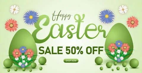 Easter Sale Web Banner, Spring Discount Design. Easter Header Marketing Banner Stock Illustration