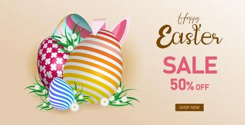 Easter Sale Web Banner, Spring Discount Design. Easter Header Marketing Banner Stock Illustration