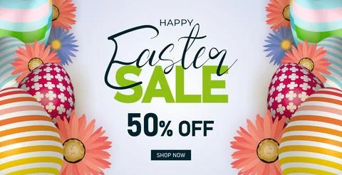 Easter Sale Web Banner, Spring Discount Design. Easter Header Marketing Banner Stock Illustration