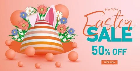 Easter Sale Web Banner, Spring Discount Design. Easter Header Marketing Banner Stock Illustration