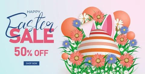 Easter Sale Web Banner, Spring Discount Design. Easter Header Marketing Banner Stock Illustration