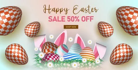 Easter Sale Web Banner, Spring Discount Design. Easter Header Marketing Banner Stock Illustration