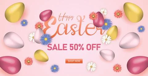 Easter Sale Web Banner, Spring Discount Design. Easter Header Marketing Banner Stock Illustration