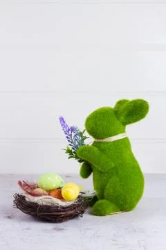 Easter scene with colored eggs Stock Photos