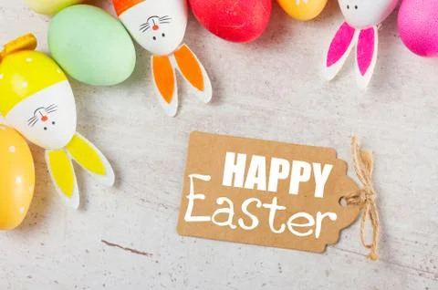Easter scene with colored eggs Stock Photos