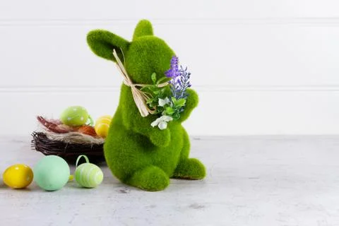 Easter scene with colored eggs Stock Photos
