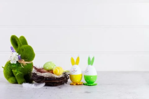 Easter scene with colored eggs Stock Photos