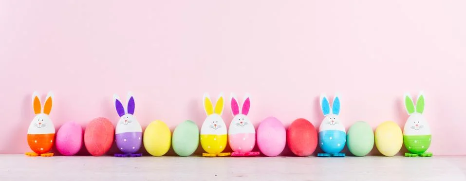 Easter scene with colored eggs Stock Photos