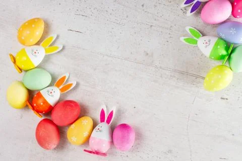 Easter scene with colored eggs Stock Photos