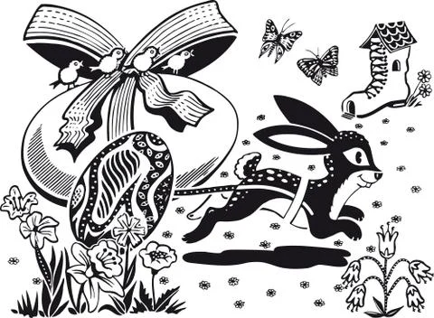 Easter scene, Retro Vector Illustration Stock Illustration