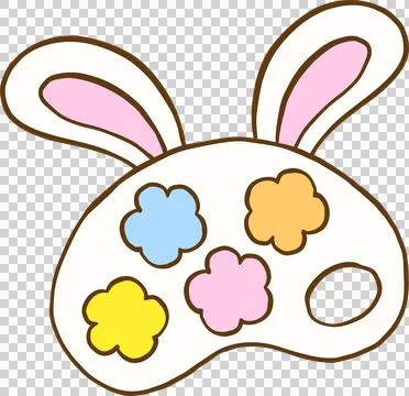 Easter School Paint Palette Bunny Ears Cartoon Hand Drawn Stock Illustration