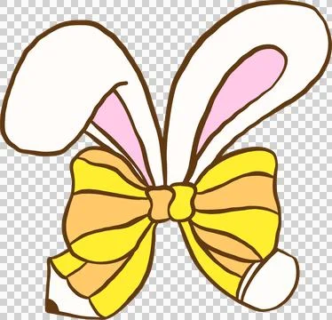 Easter School Pencil Bow with Bunny Ears Cartoon Hand Drawn Stock Illustration