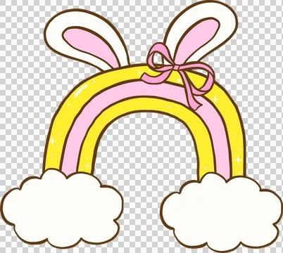 Easter School Pencil Rainbow Bunny Ears Cartoon Hand Drawn Stock Illustration