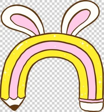 Easter School Rainbow Pencil Bunny Ears Cartoon Hand Drawn Stock Illustration