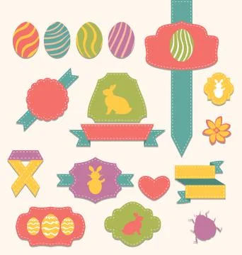 Easter scrapbook set - labels, ribbons and other elements Stock Illustration