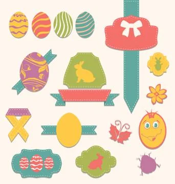 Easter scrapbook set - labels, ribbons and other elements Stock Illustration
