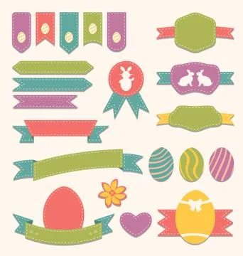 Easter scrapbook set - labels, ribbons and other elements 库存插图