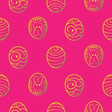 Easter seamless background. Decorated eggs on a red background Illustrazione stock