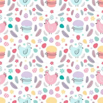 Easter seamless background.. Pattern with chickens eggs Stock Illustration