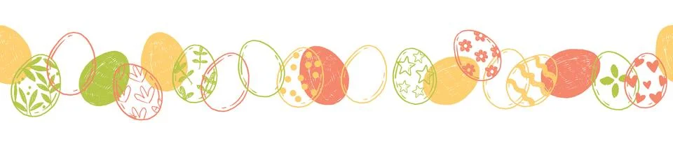 Easter seamless border, vector doodle traditional painted egg frame イラスト素材