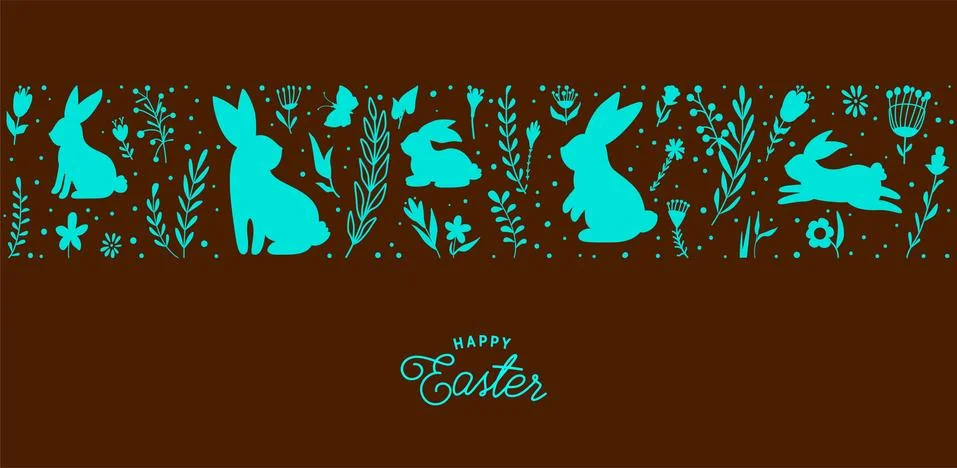 Easter seamless border vector illustration. Holiday pattern with blue bunnies Stock Illustration