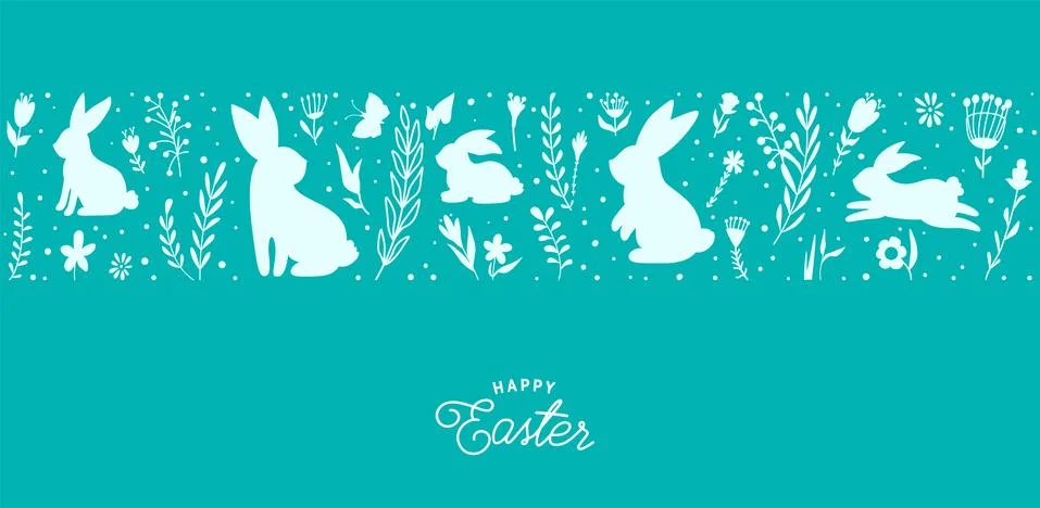 Easter seamless border vector illustration. Holiday pattern with bunnies Stock Illustration