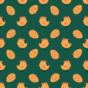 Easter seamless chicken pattern with eggs for wallpaper and fabrics and texti 스톡 일러스트
