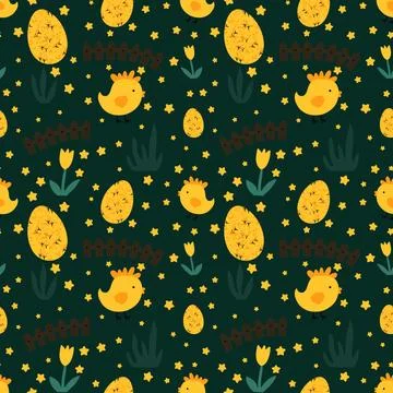 Easter seamless chicken pattern with eggs for wallpaper and fabrics and texti Stock Illustration