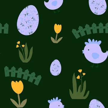 Easter seamless chicken pattern with eggs for wallpaper and fabrics and texti 스톡 일러스트