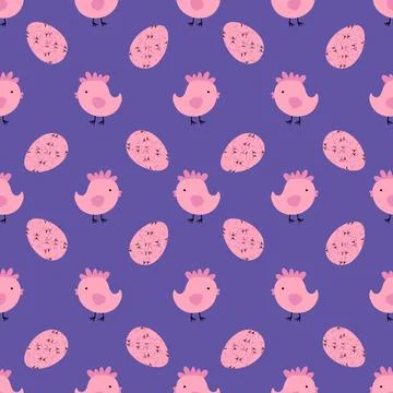 Easter seamless chicken pattern with eggs for wallpaper and fabrics and texti 스톡 일러스트