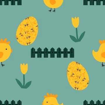 Easter seamless chicken pattern with eggs for wallpaper and fabrics and texti Stock Illustration