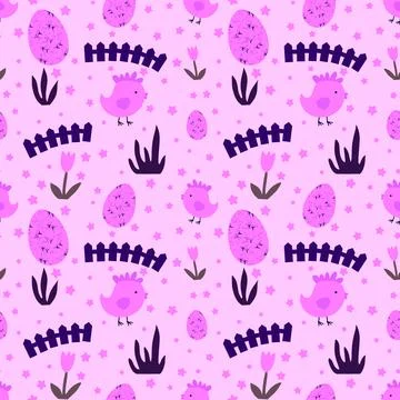 Easter seamless chicken pattern with eggs for wallpaper and fabrics and texti Stock Illustration