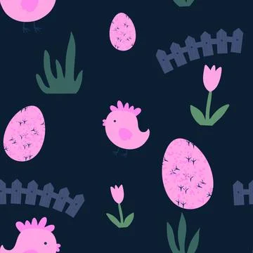 Easter seamless chicken pattern with eggs for wallpaper and fabrics and texti Stock Illustration