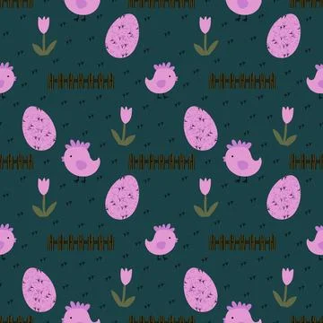 Easter seamless chicken pattern with eggs for wallpaper and fabrics and texti Stock Illustration