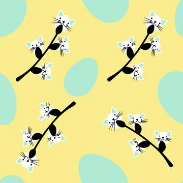 Easter seamless eggs and cat flowers pattern for wallpaper and fabrics Stock Illustration