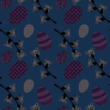 Easter seamless eggs and cat flowers pattern for wallpaper and fabrics イラスト素材